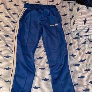Blue Track Pants with White Stripes
